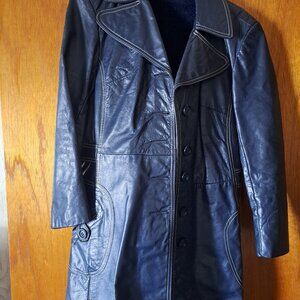 vintage blue leather trenchcoat